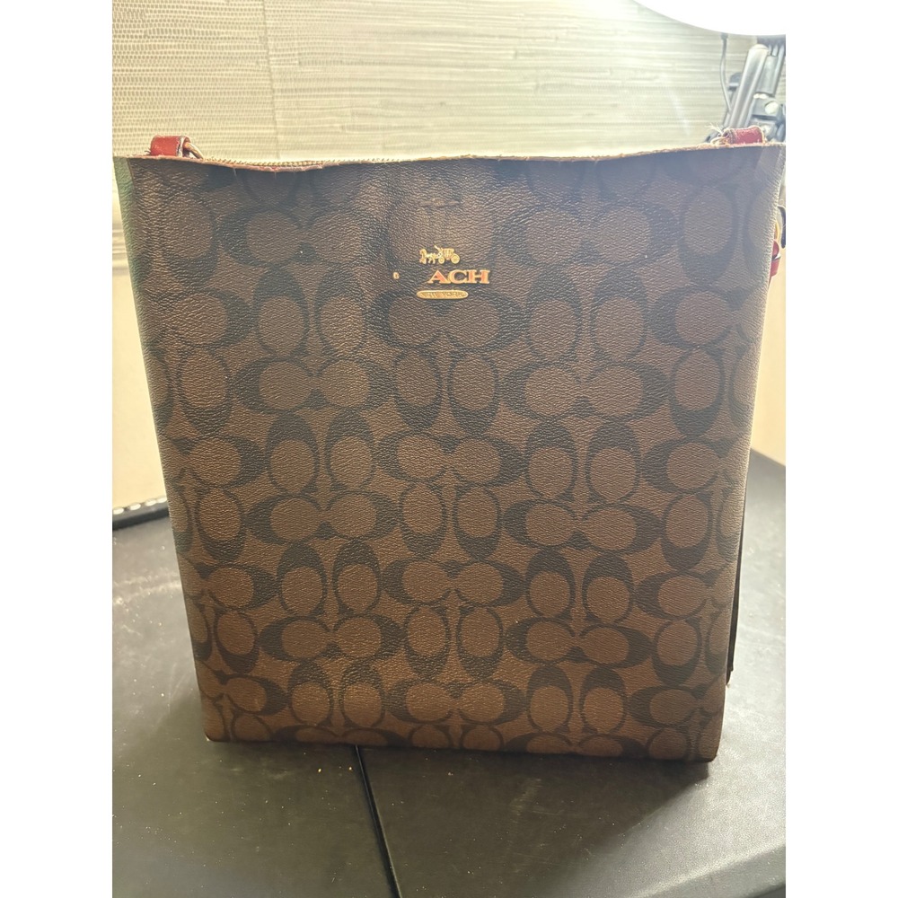 Coach Mollie Bucket Bag 22 Signature Canvas Brown Red CA561